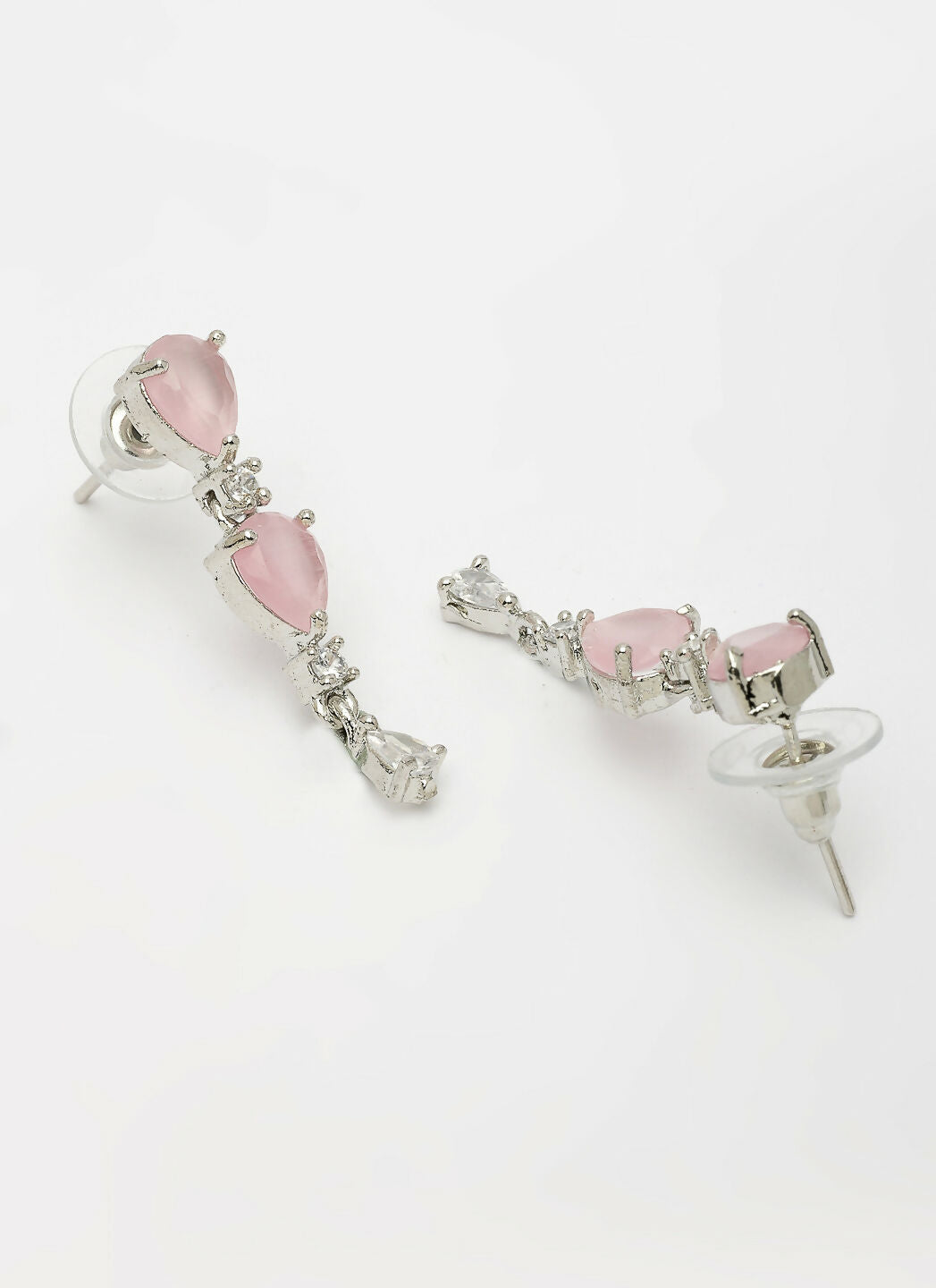 NVR Women's Silver-Plated Pink CZ-Studded Handcrafted Jewellery Set | Grocsy
