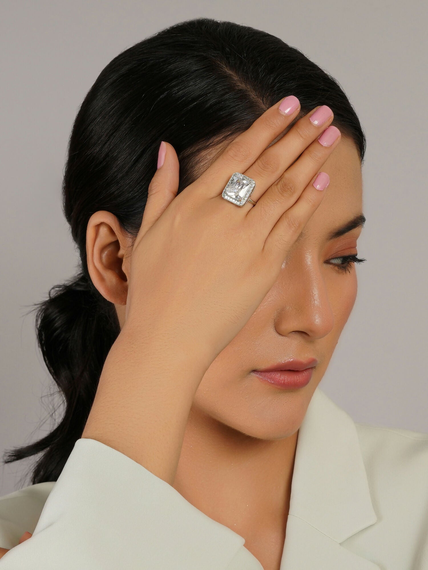 white stone ring (silver) - Ruby Raang | Grocsy