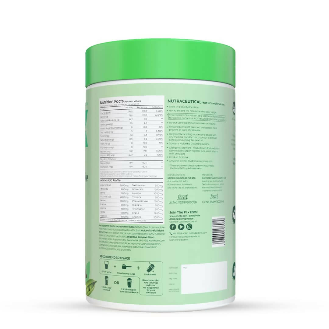 PLIX The Plant Fix Evolve Plant Protein Shake Powder - Chocolate | Grocsy
