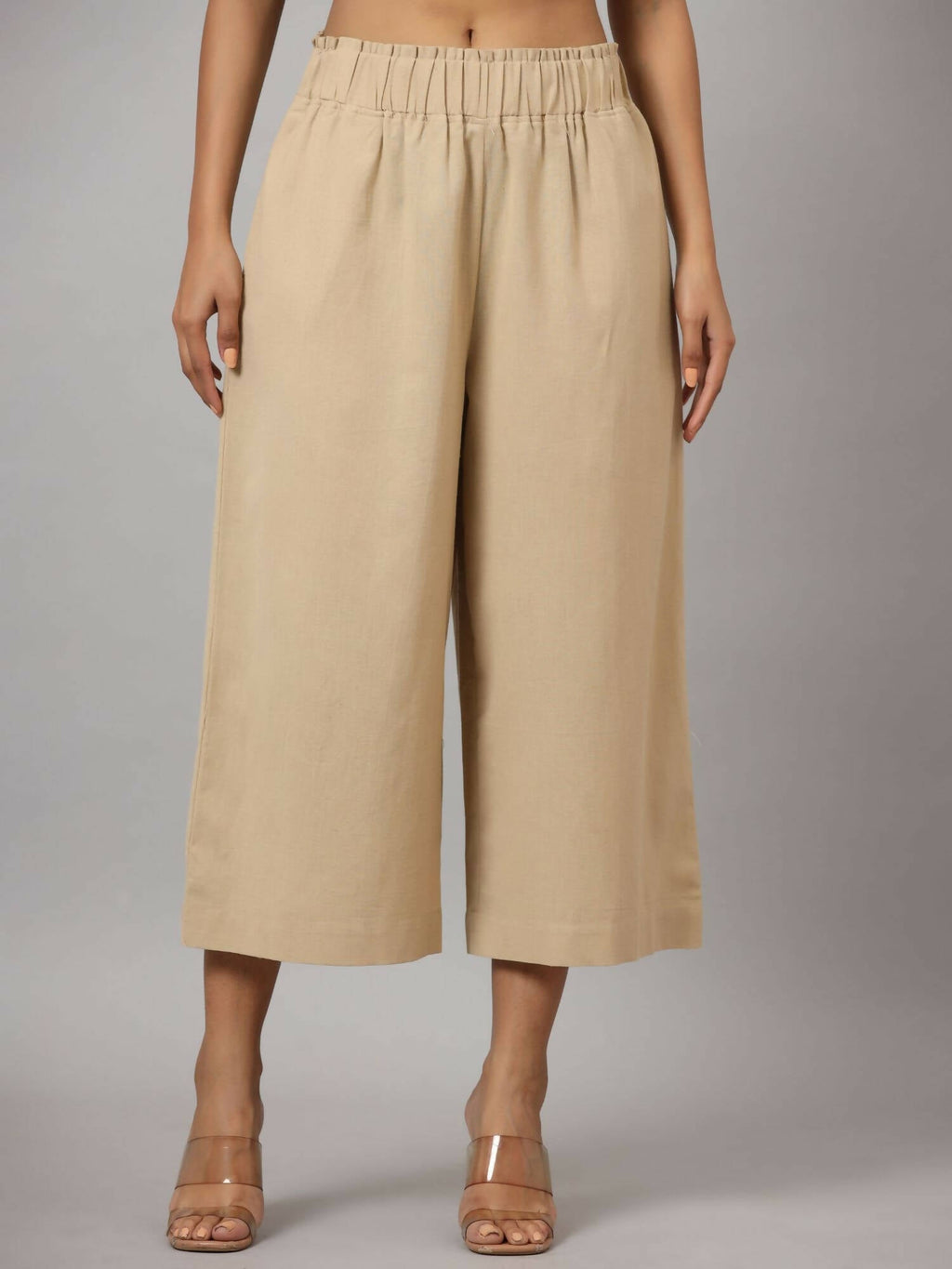Juniper Women's Beige Cotton Flex Flared Culottes | Grocsy