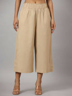 Juniper Women's Beige Cotton Flex Flared Culottes | Grocsy