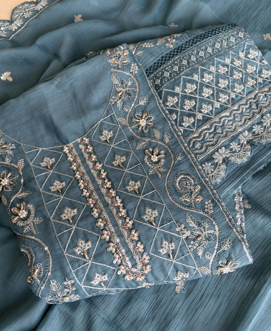 KC Sky Blue Pakistani Straight Suit For Women Chiffon | Grocsy
