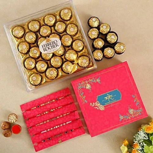 Pretty Designer Rakhi Set With 24 Pcs Ferrero Rocher | Grocsy