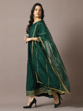 Myshka Women's Green Solid Silk Anarkali Party Kurta With Dupatta | Grocsy