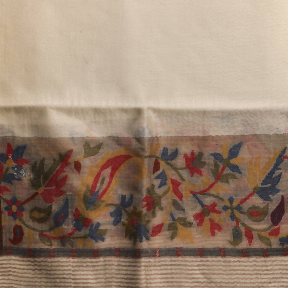 Nizalia Cashmere Fine Wool Beige Red Kani Palla Stole | Grocsy