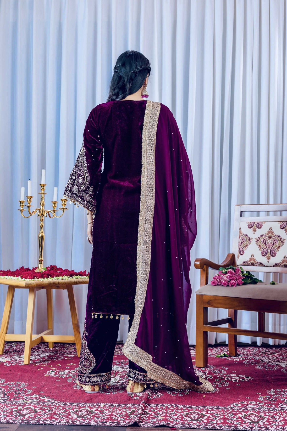 Teeya Creation Rani Color Velvet Silk Embroidery Work Party Wear Suit | Grocsy