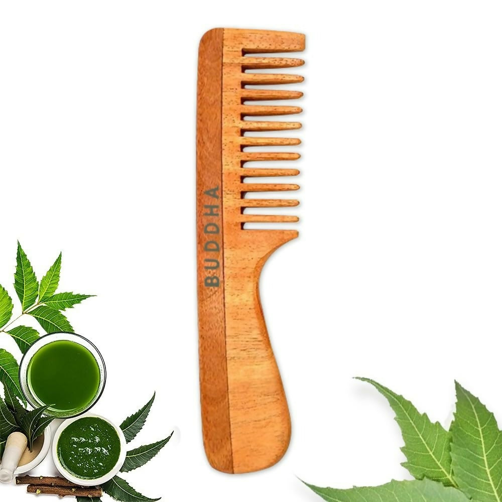 Buddha Natural Baby Comb with Handle - Kacchi Neem Wood | Grocsy