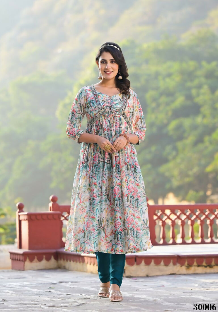 Designer Stylish Multi Slim Georgette Stitched Suit With Dupatta - Kiyara | Grocsy
