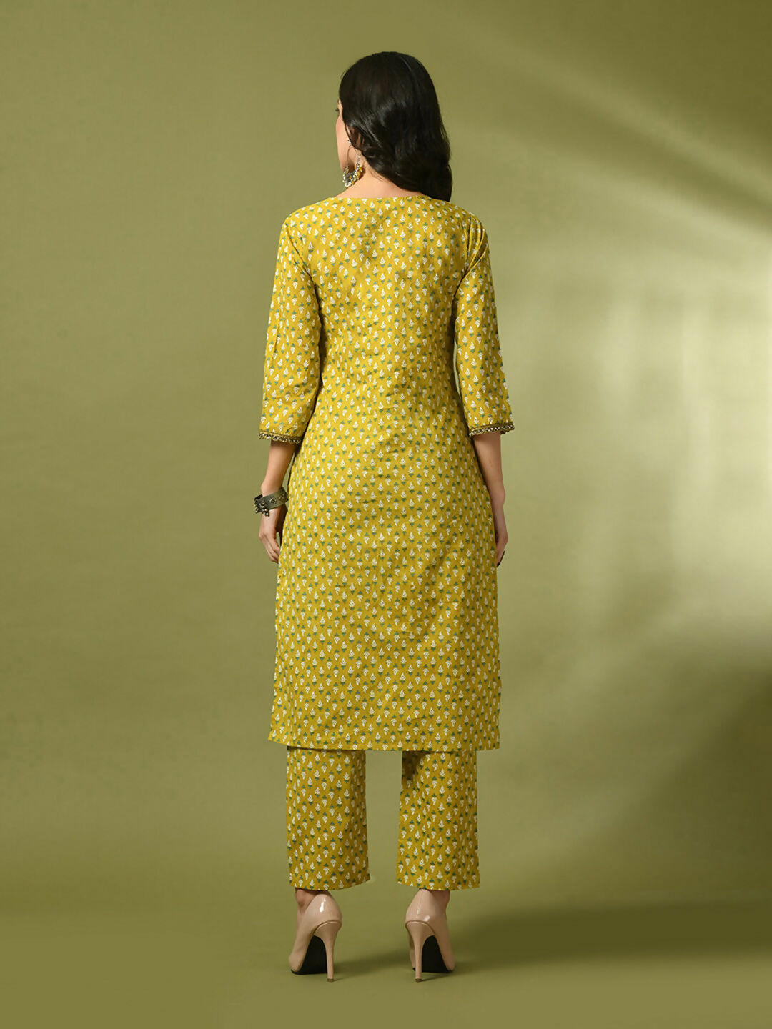 Myshka Women's Yellow Printed Cotton Straight Party Kurta Set | Grocsy
