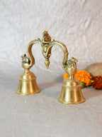 CraftVatika Gold-Toned Brass Hand Held With Nandi Sitting On Top Double Puja Bell | Grocsy