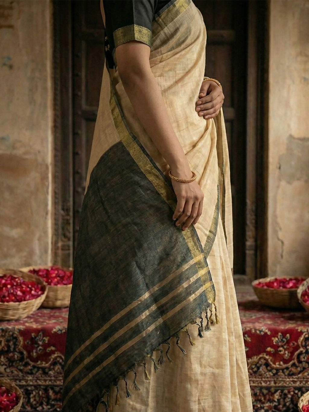 Shree Shyam Fashion Beige Cotton Saree | Grocsy