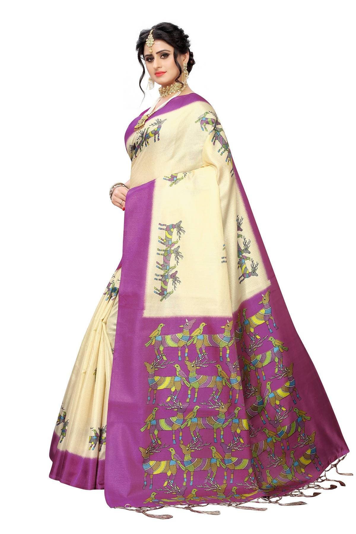Vamika Multicolor & Wine Red Kalamkari With Jhalar Khadi Silk Saree | Grocsy