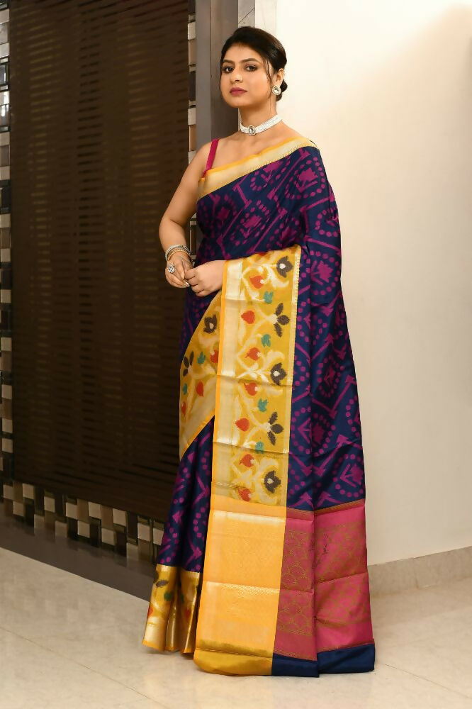 Joban Fashion Multicolor Saree Kataan Ikkat | Grocsy