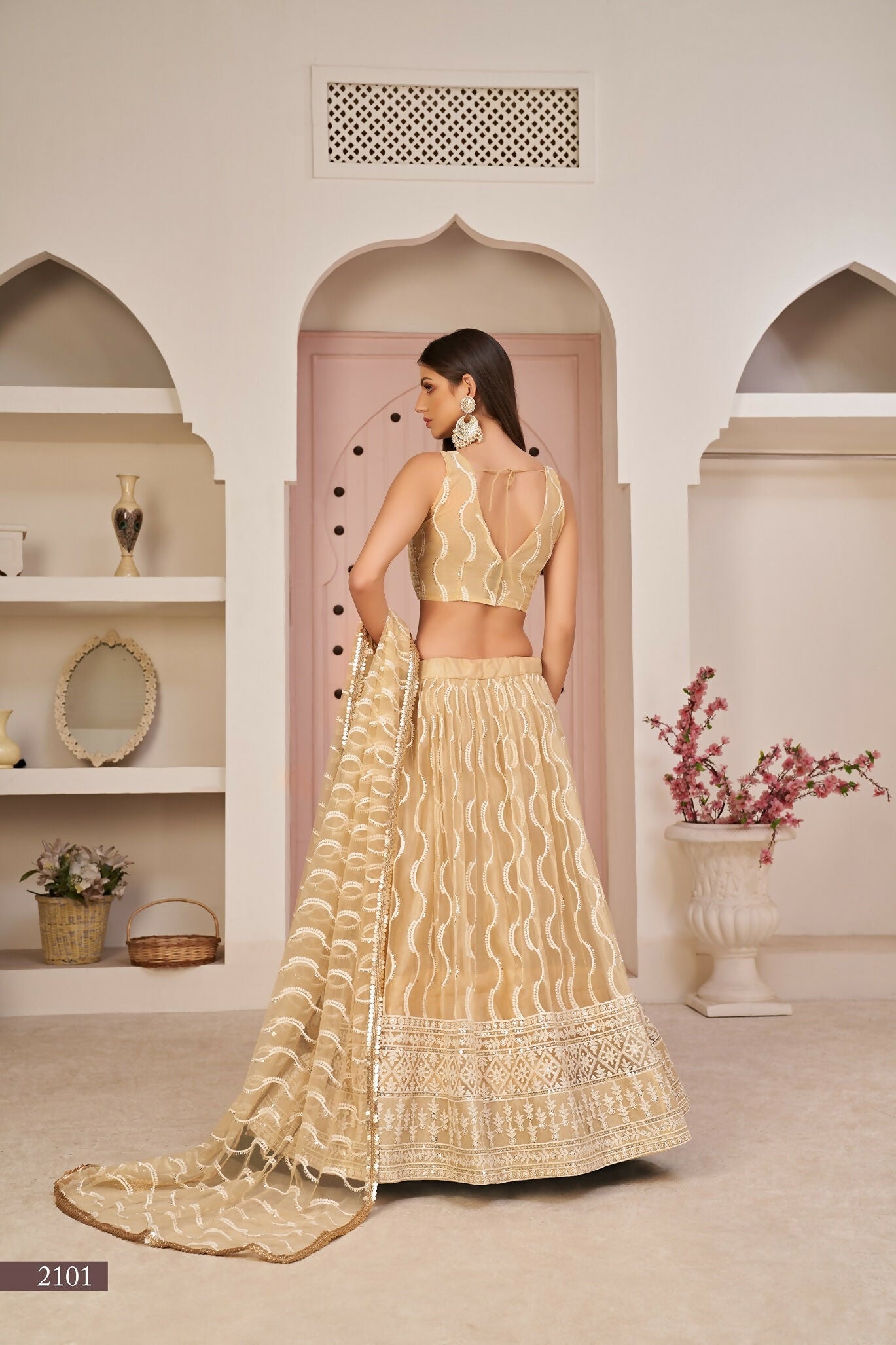 Eilara Women'S Beige Butterfly Net Thread Embroidered Work Designer Lehenga Choli | Grocsy