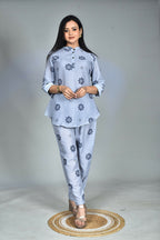 Morchari Digital Print Semi Muslin Co-Ord Set Top & Trouser-Multicolor | Grocsy