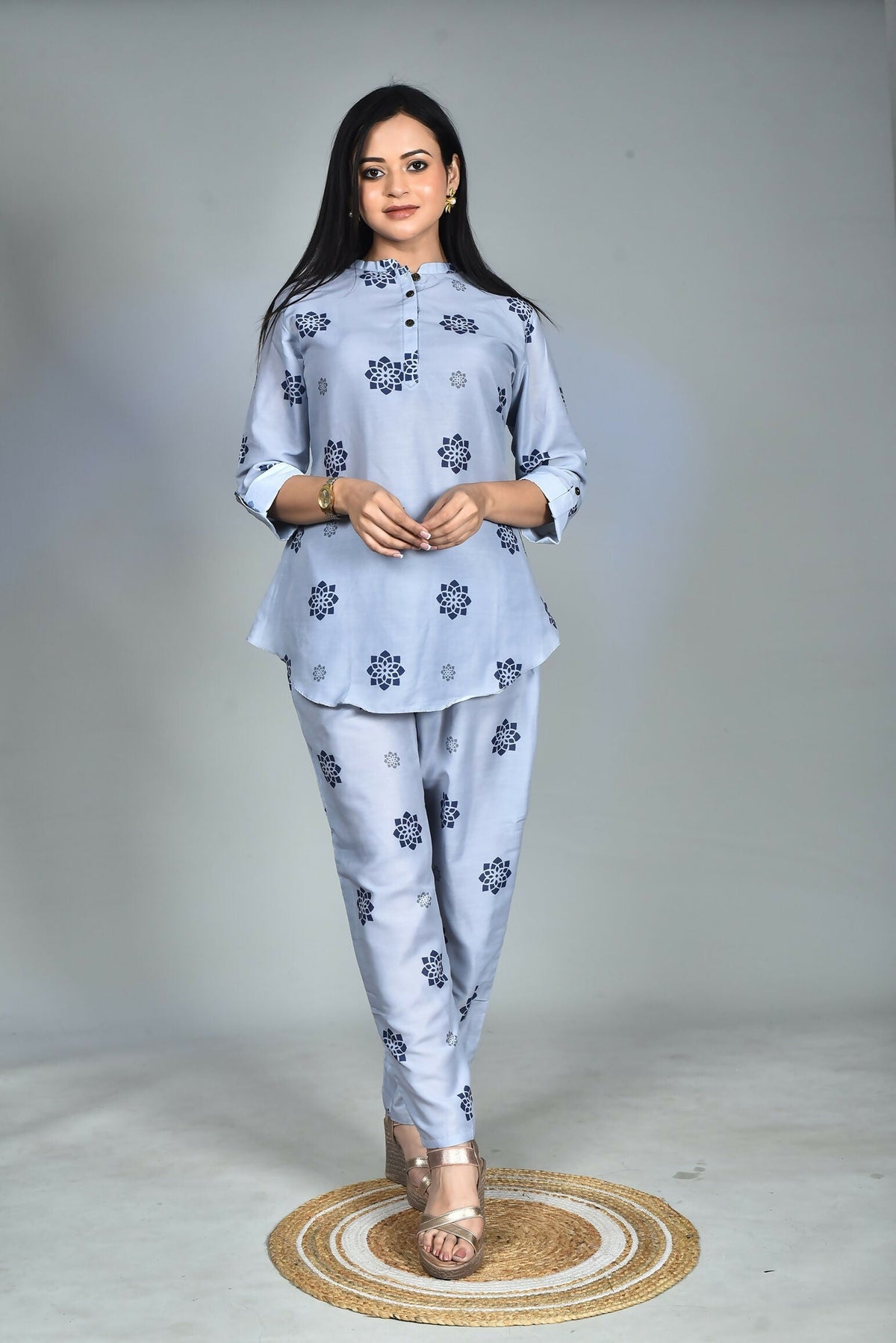 Morchari Digital Print Semi Muslin Co-Ord Set Top & Trouser-Multicolor | Grocsy