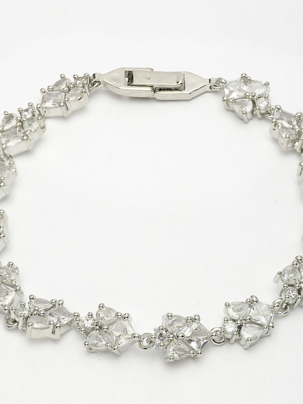 NVR Women's Silver-Toned Cubic Zirconia Link Bracelet | Grocsy