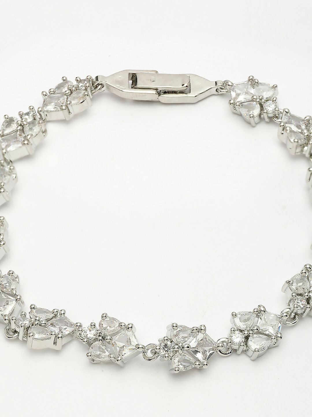 NVR Women's Silver-Toned Cubic Zirconia Link Bracelet | Grocsy