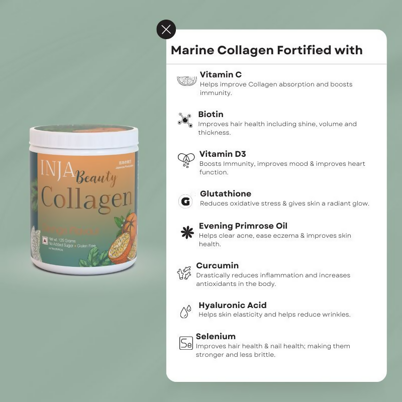 Inja Beauty Collagen For Skin- Hair & Nails- With Vit C- Glutathione- Biotin - Orange Flavour | Grocsy
