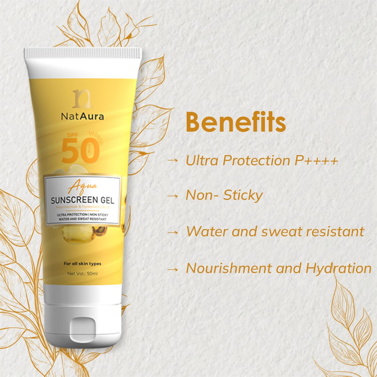 NatAura Aqua Sunscreen Gel SPF 50 | Grocsy