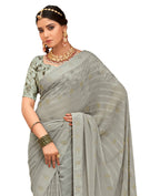 Grey Georgette Swaroski Work Saree With Unstitched Blouse Piece - Juhi | Grocsy