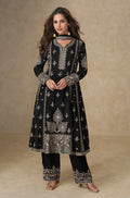 Anaita Black Chinon Silk Stitched Suit with Embroidery & Sequence Work | Grocsy