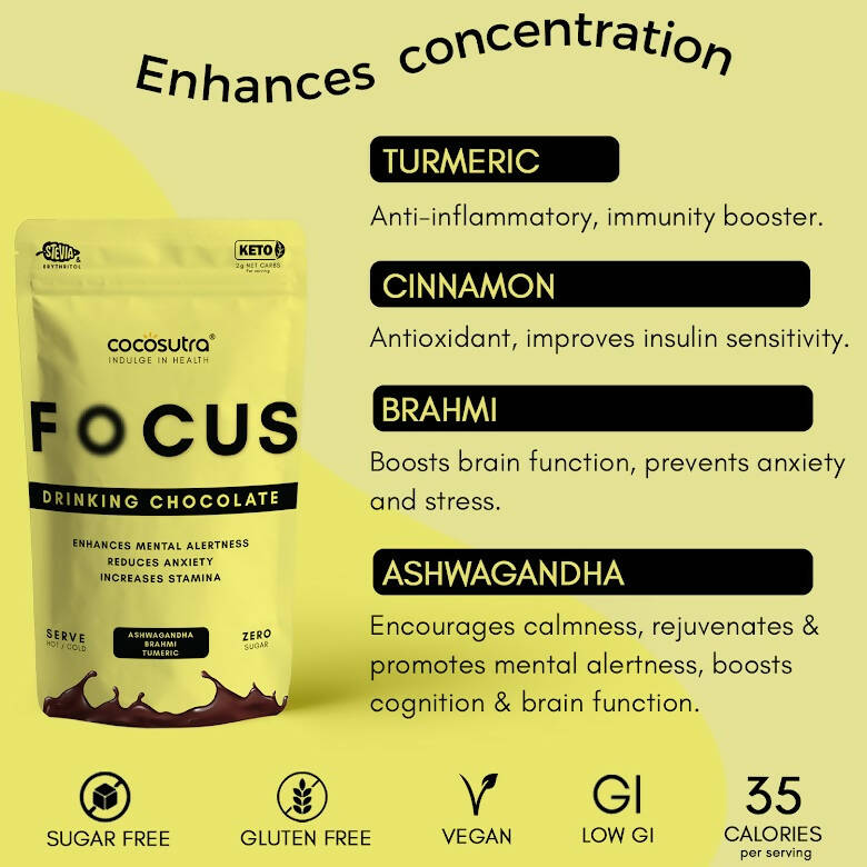 Cocosutra Lite - Focus - Sugar Free Drinking Chocolate Mix | Grocsy