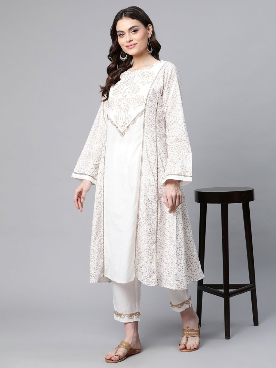 Ahalyaa Women Off White Colour Pure Cotton Printed Kurta Pant Set | Grocsy