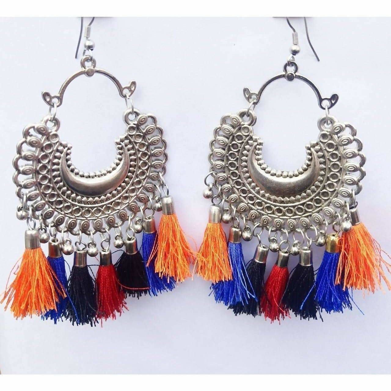 MS Fashion India Afghani Multi Color Silk Threads Design Hanging Earrings | Grocsy