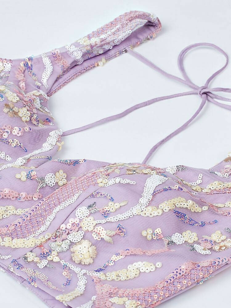 House of Panchhi Mauve Net Sequins And Thread Embroidery Lehenga Choli & Dupatta | Grocsy