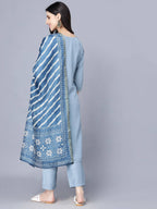 Myshka Women Blue Ethnic Motifs Panelled Kurta with Trousers With Dupatta | Grocsy