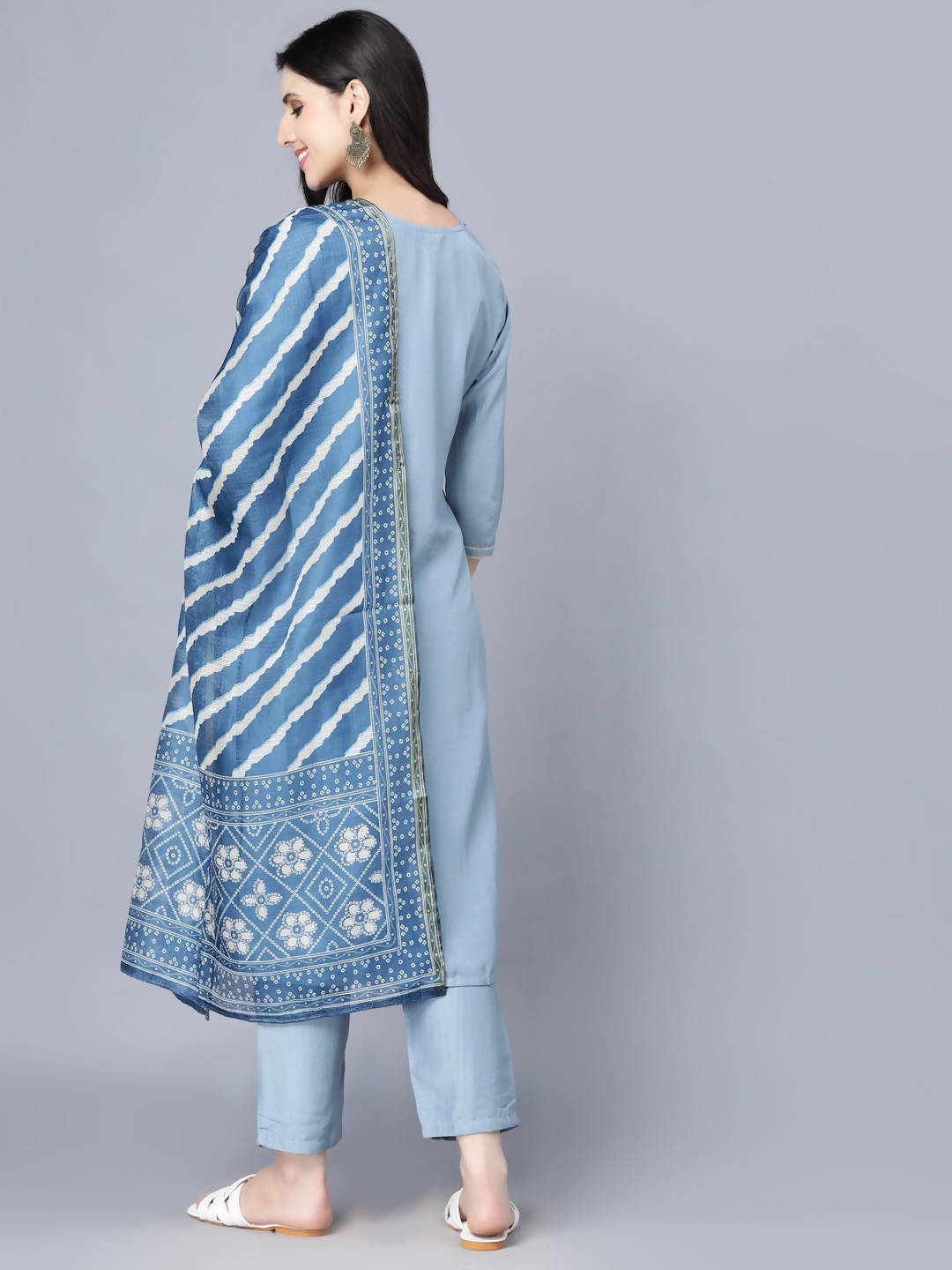 Myshka Women Blue Ethnic Motifs Panelled Kurta with Trousers With Dupatta | Grocsy