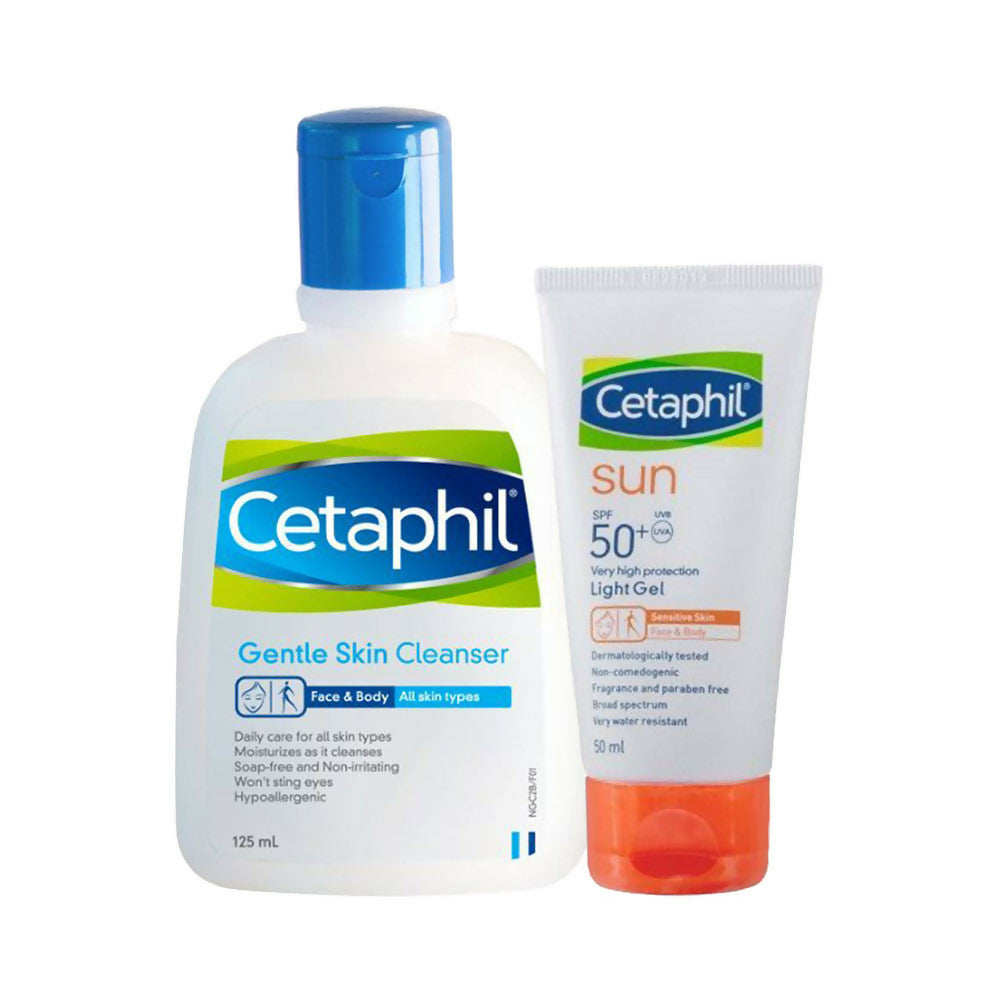 Cetaphil Gentle Skin Cleanser & Sun SPF 50 Light Gel Combo | Grocsy