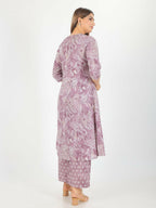 Aramya Purple Soft Cotton Gold Foil Print A-line Kurta Set for Women | Grocsy