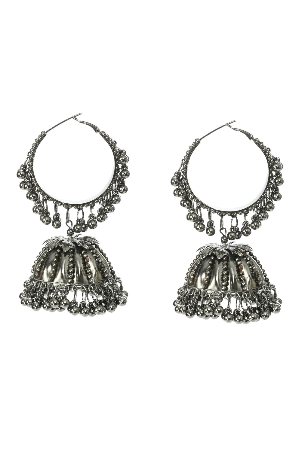 Mominos Fashion Johar Kamal Oxidised Black-Plated With Ghungroo Jhumkas