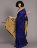 Suta Navy Blue Golden Colourblocked Saree | Grocsy