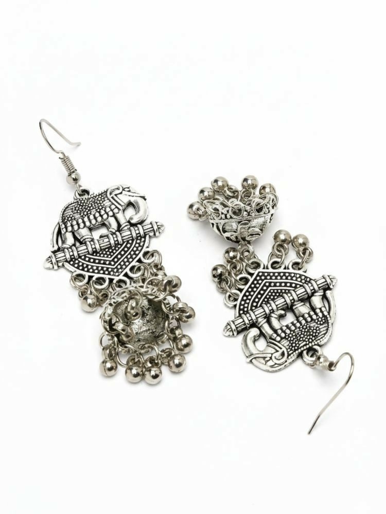 NVR Women Elephant Design German Silver Oxidised Jhumka Earrings | Grocsy