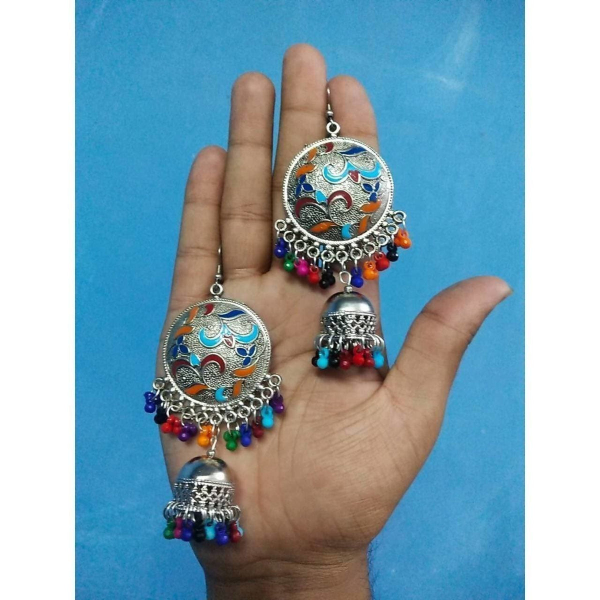 MS Fashion India Antique Design Multicolor Hanging Jhumkas With Pearls | Grocsy