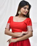 Amodini Designer Studio Red Blouse with Embellished Thread Embroidery Sleeves | Grocsy