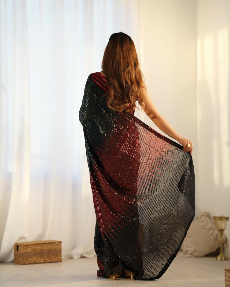Black Georgette Designer Sequence Embroidery Work Saree - Radhe | Grocsy
