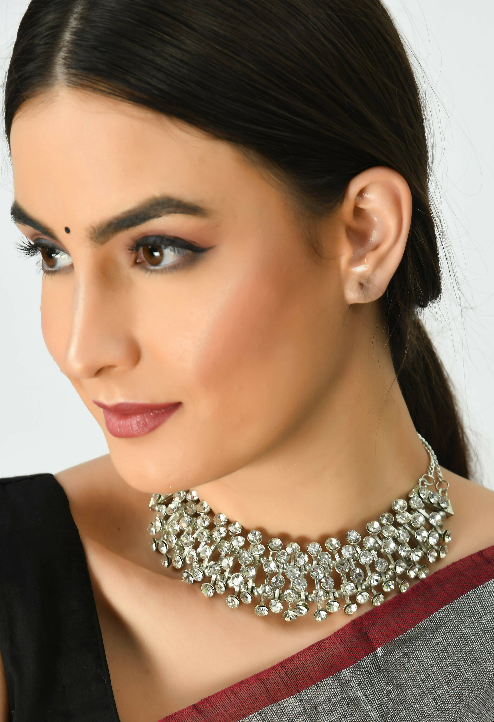 Mominos Fashion Johar Kamal Silver-Plated Brass Finish Kundan Choker For Women | Grocsy