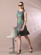 Myshka Women's Multi Printed Round Neck Fit and Flare Party Dress | Grocsy