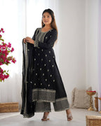 Teeya Creation Black Color Pure Chinnon Silk Embroidery Work Functional Wear Salwar Suit | Grocsy