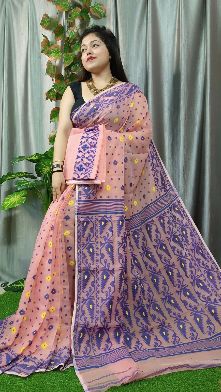 Exclusive Collection Light Orange Beautiful Jamdani Collection Saree | Grocsy