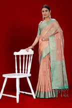 Orange Soft Organza Woven Design Saree With Unstitched Blouse Piece - Zaara | Grocsy
