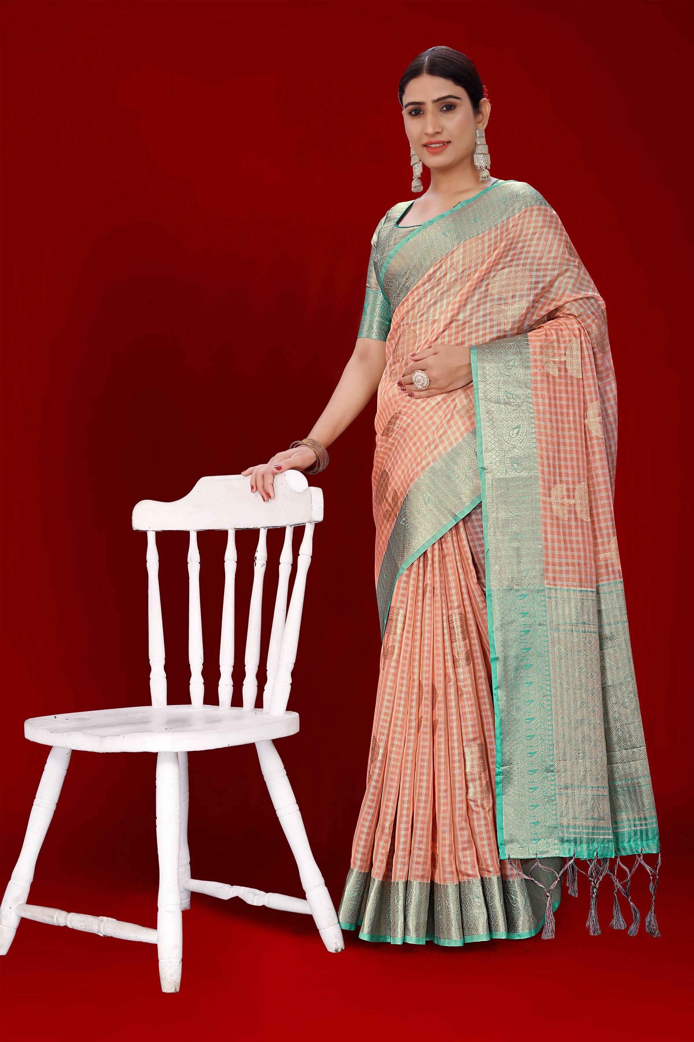 Orange Soft Organza Woven Design Saree With Unstitched Blouse Piece - Zaara | Grocsy