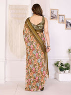 PR Fashion Cream Bright Moss Satin Patta Printed Saree | Grocsy