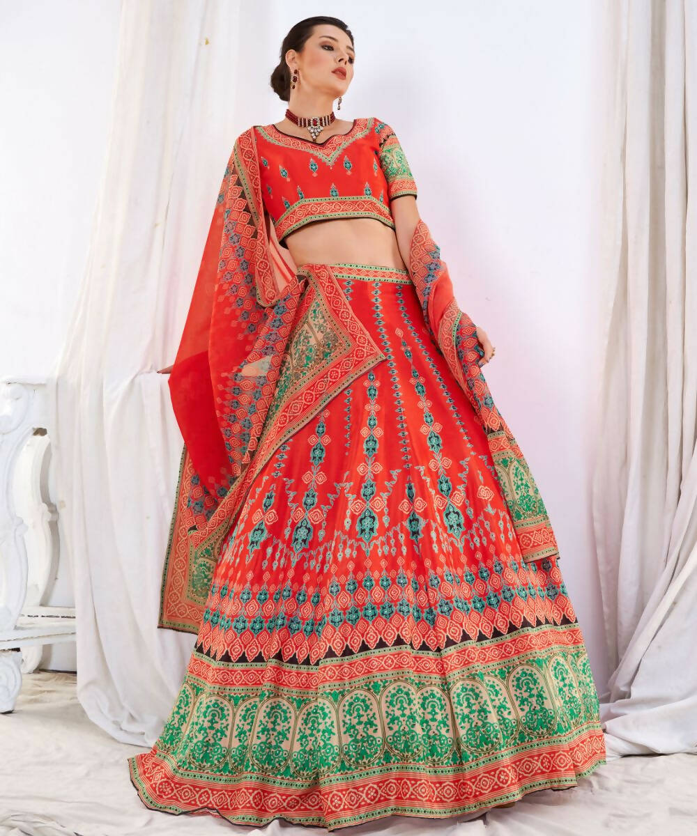 Wedding Designer Red Chinon Lehengha Choli - Anbazaar | Grocsy
