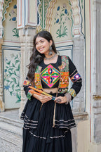 Teeya Creation Womens New Stylish Heavy Gamthi Work With Mirror Lace Work Black Gown Set | Grocsy