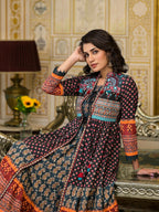 Juniper Women's Black Ethnic Motif Printed Cotton Dress With Coins Thread & Mirror Work | Grocsy